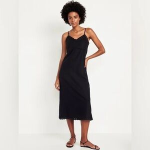 Old Navy Black Lace-Trim Slip Midi Dress